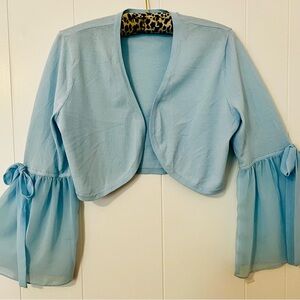 Eva Mendes Light Blue Cardigan with Bell Sleeve and Bows